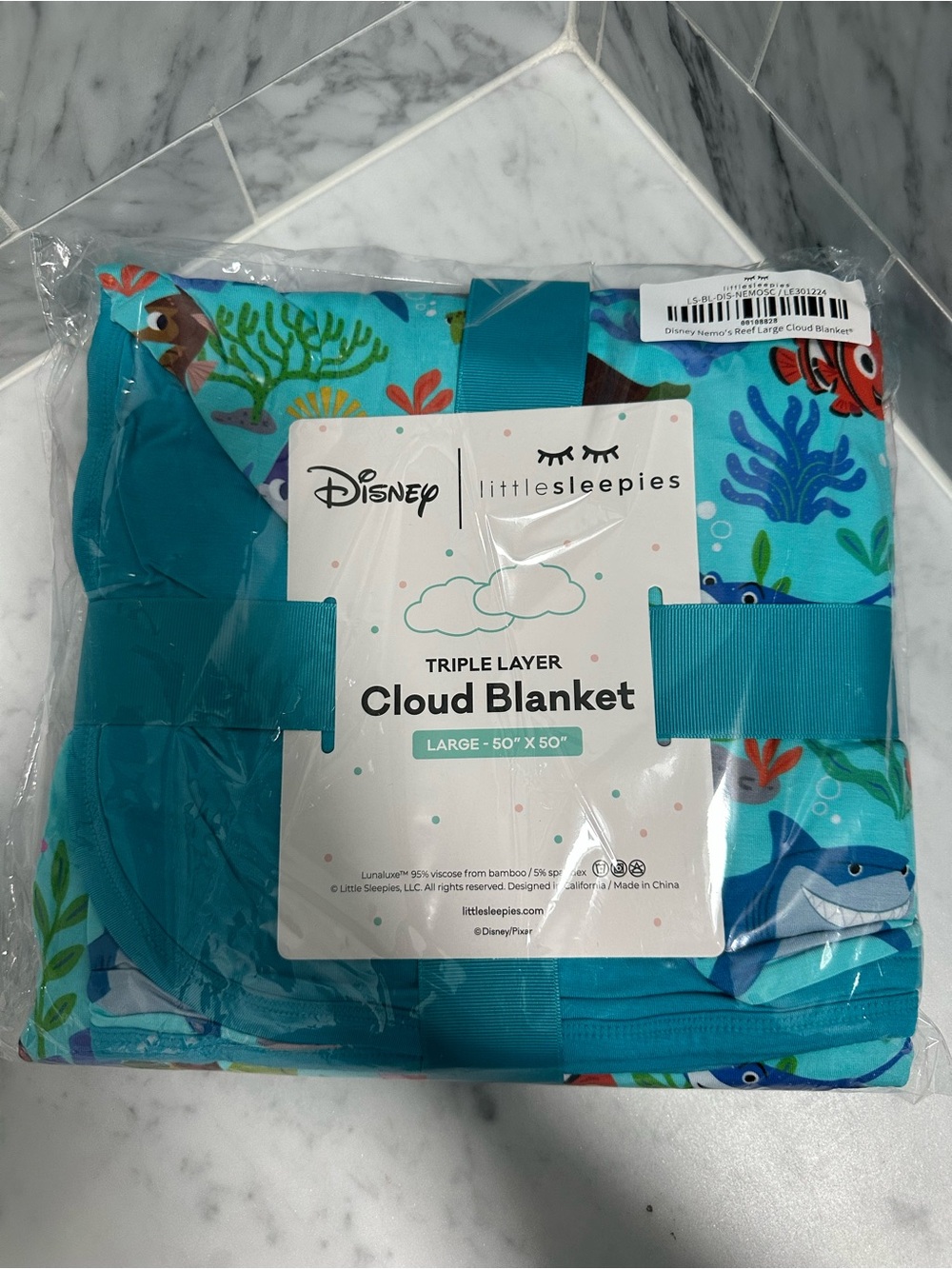 Little Sleepies Triple Layer Cloud Blanket - Aqua Teal Ocean Print